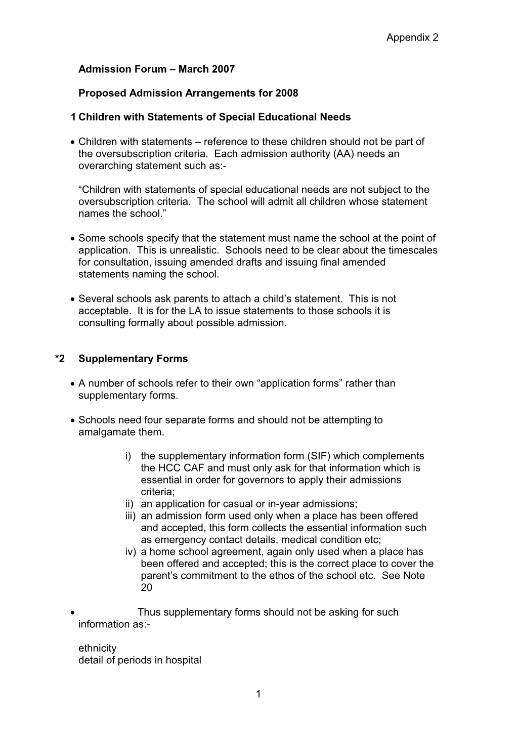 Proposed Admission Arrangements for 2008