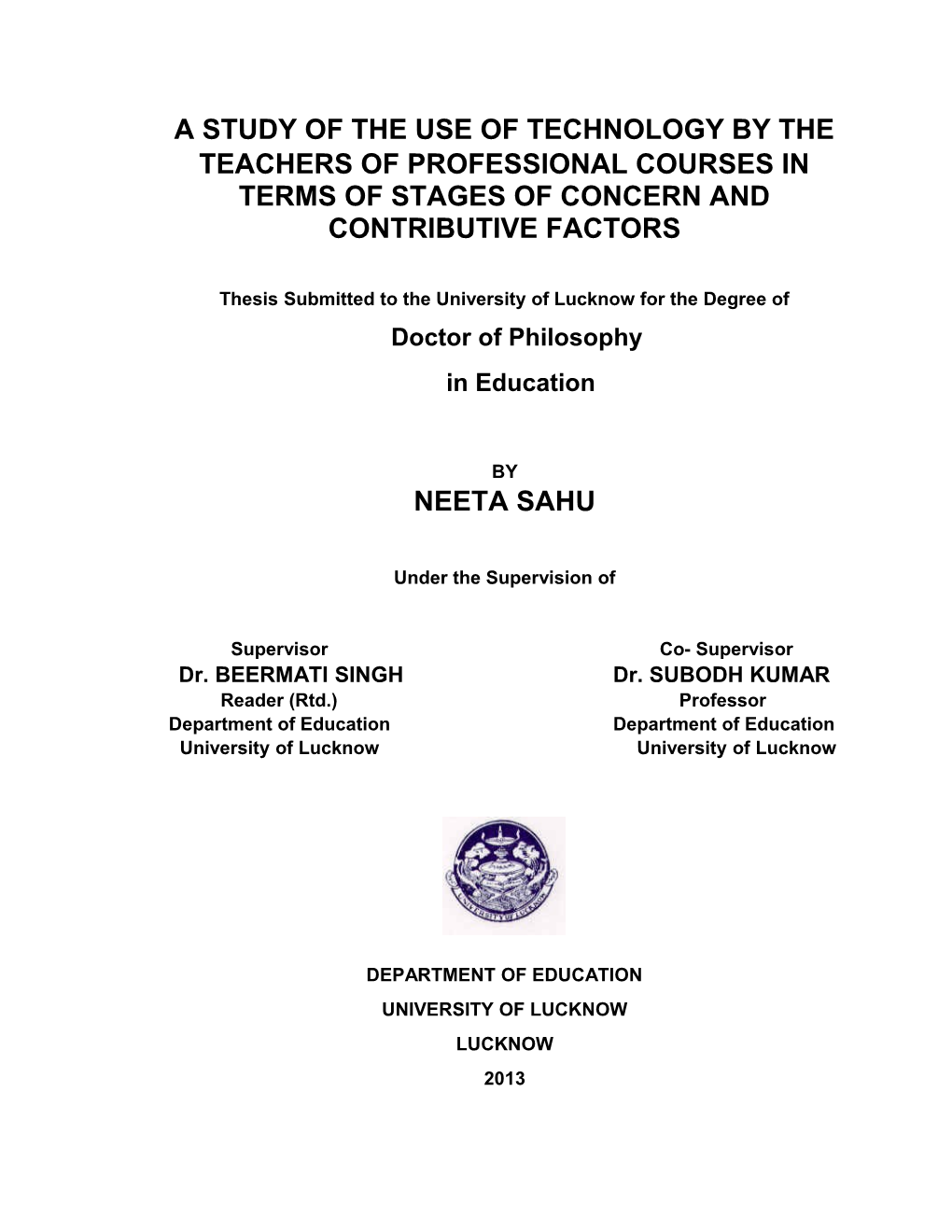 Teachers of Professional Courses in Terms of Stages of Concern and Contributive Factors