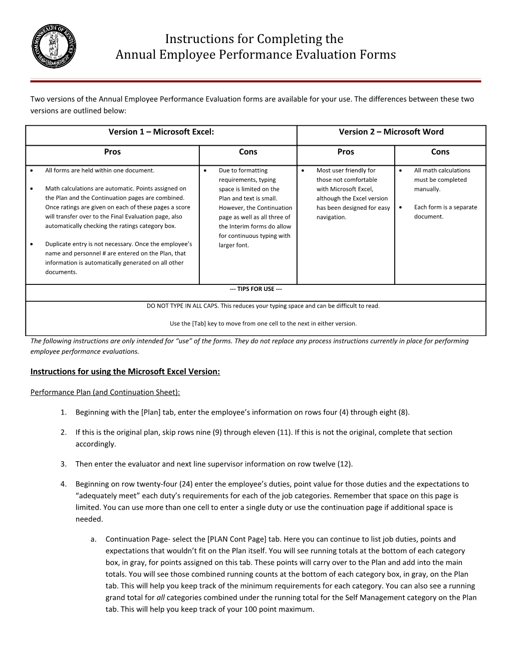 Annual Employee Performance Evaluation Forms