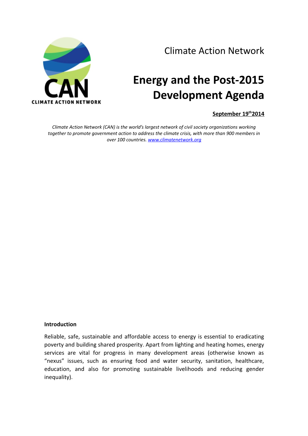 Energy and the Post-2015 Development Agenda