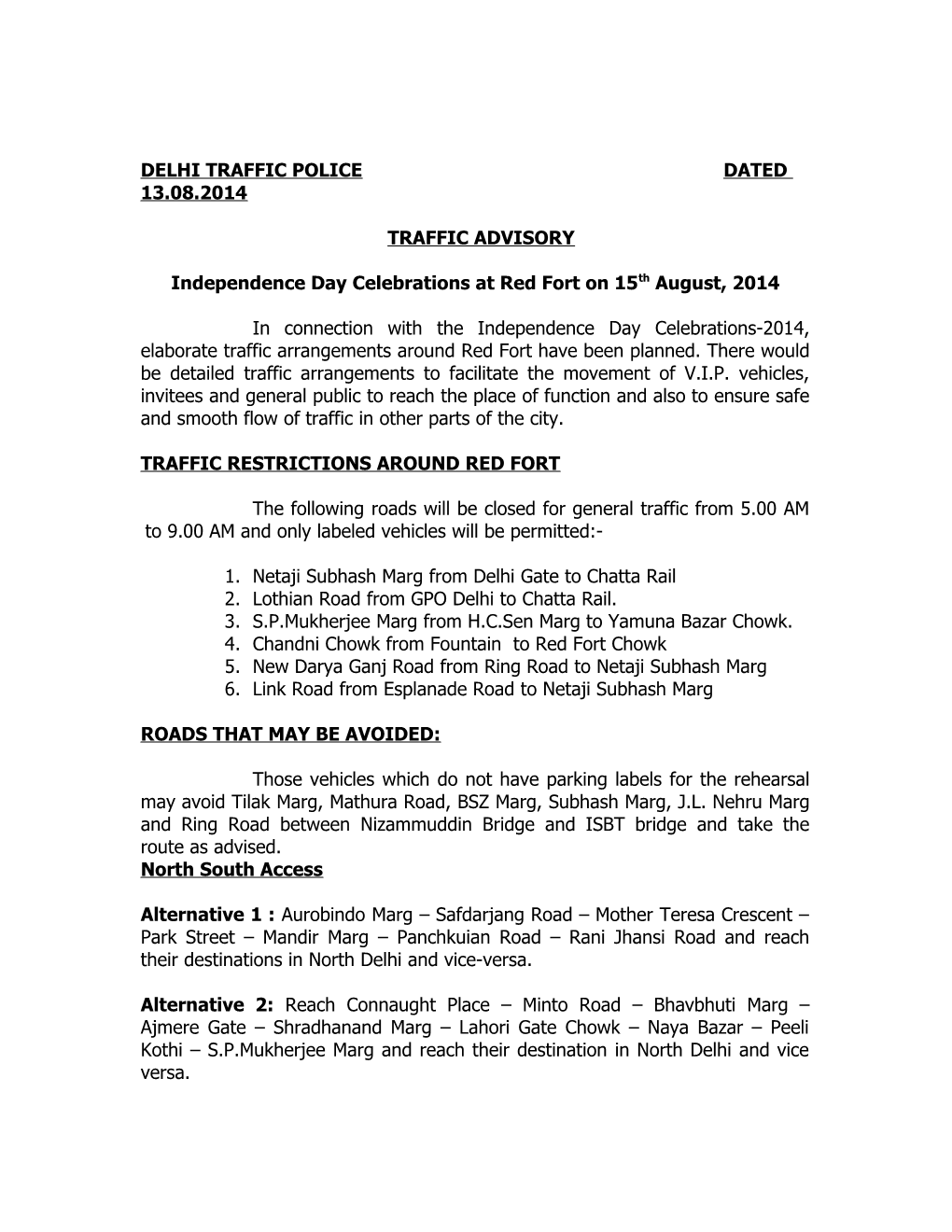 Delhi Traffic Police Dated 13