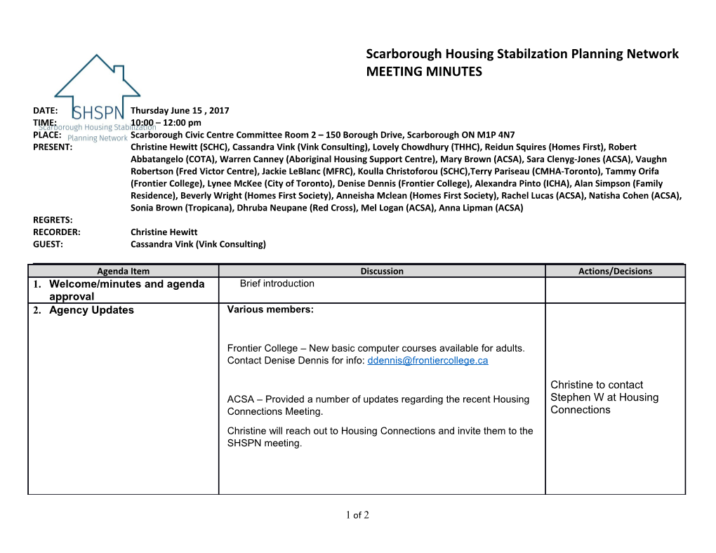 Scarborough Housing Stabilzation Planning Network