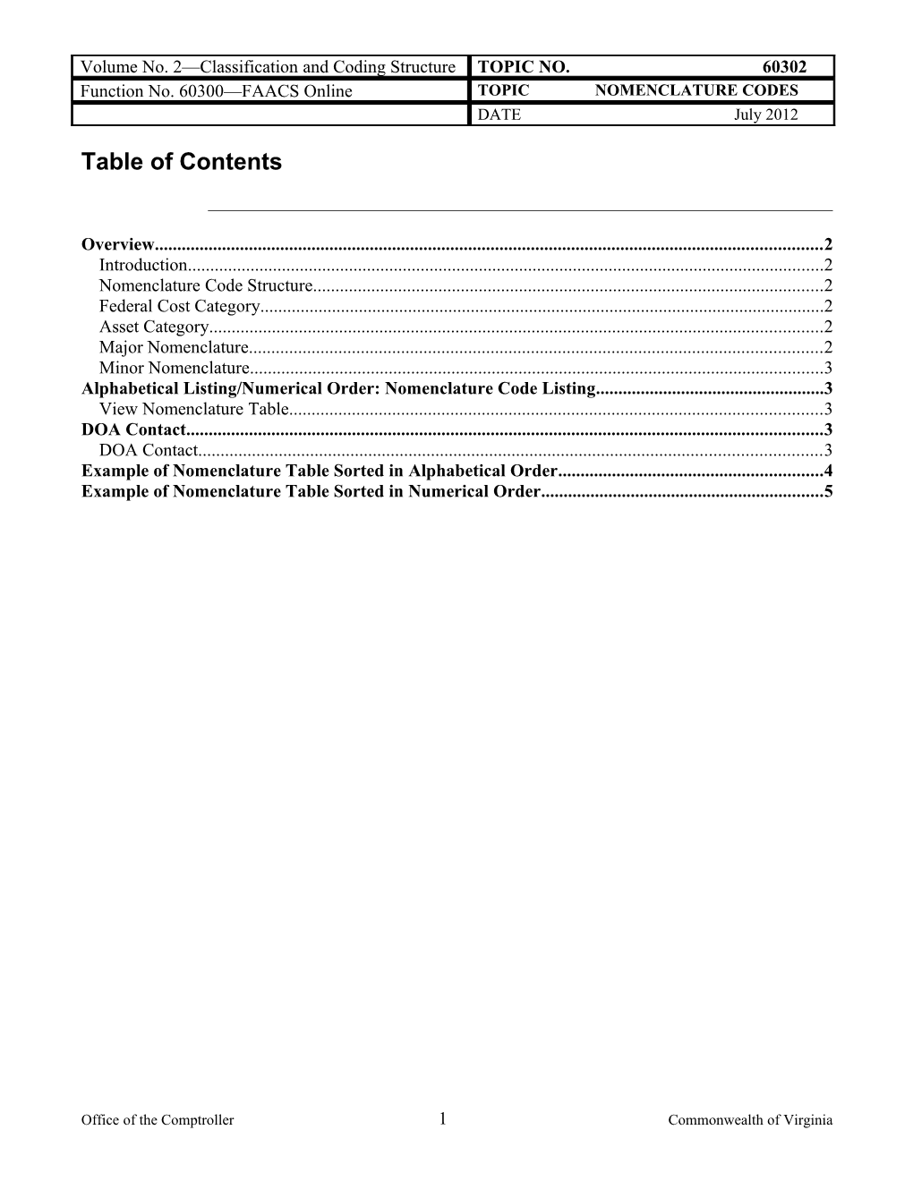 FAACS Online - Nomenclature Codes