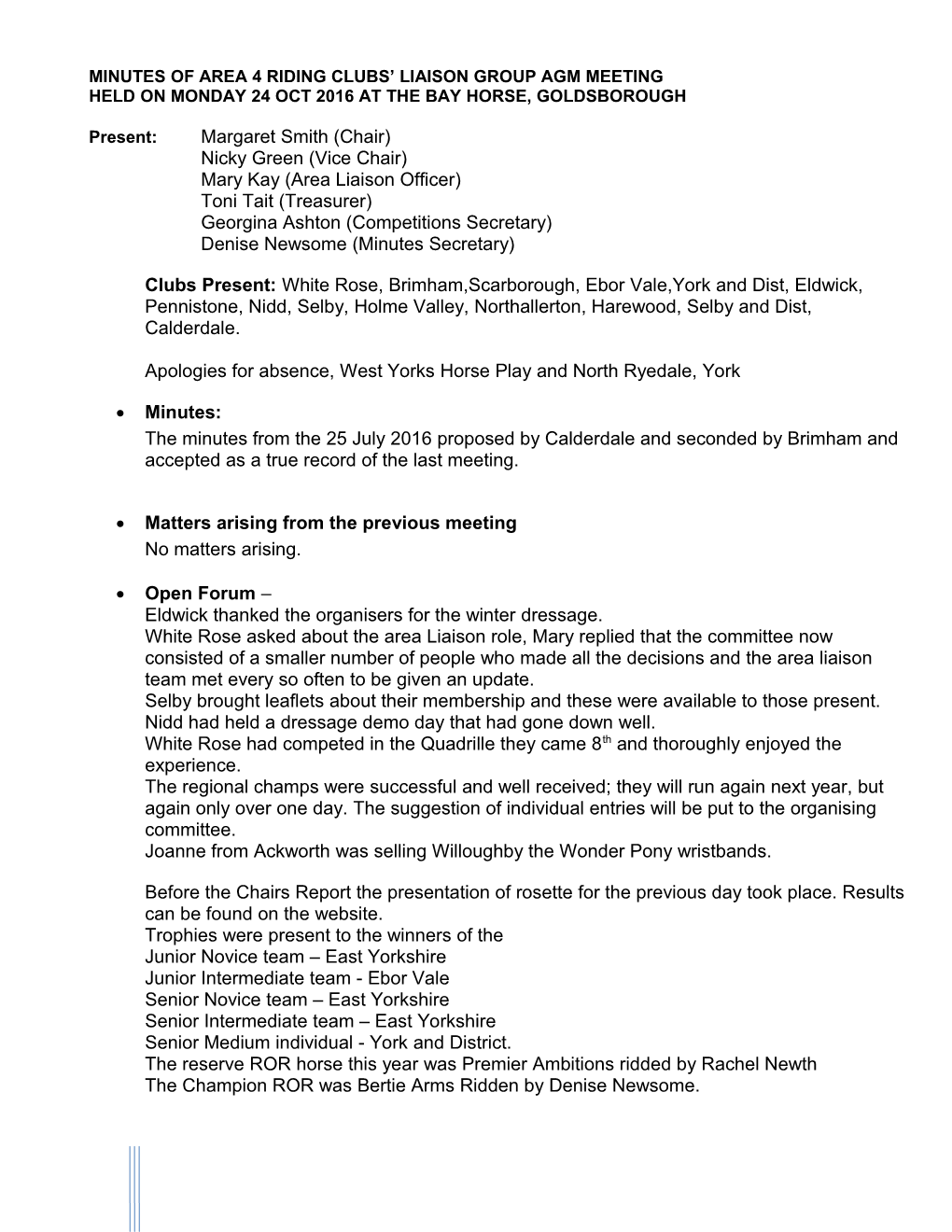 Minutes of Area 4 Riding Clubs Liaison Group Agm Meeting