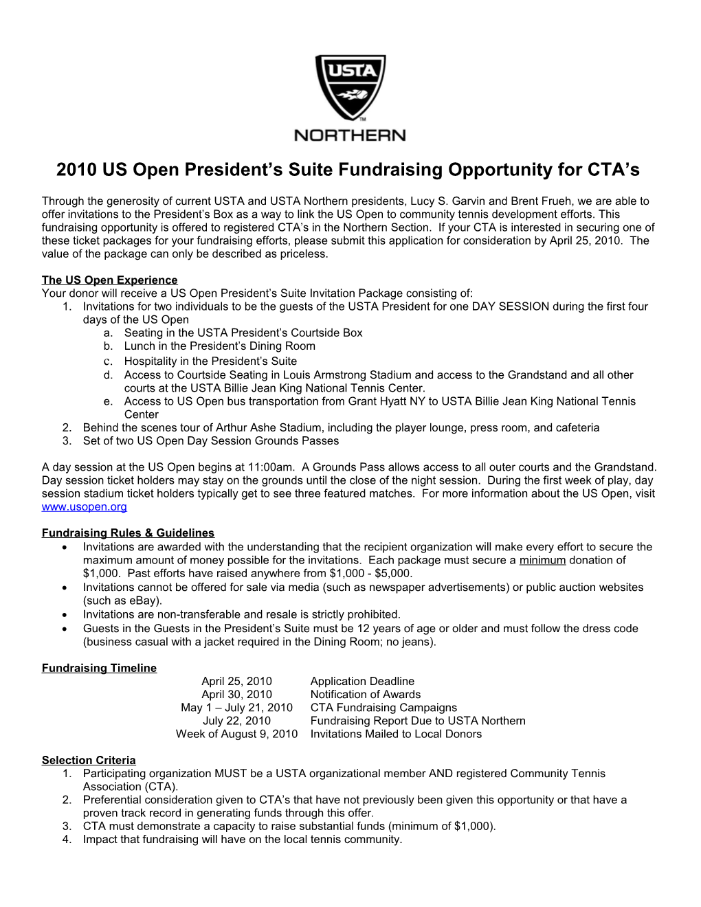 2009 US Open President S Suite Ticket Program for CTA/Njtls