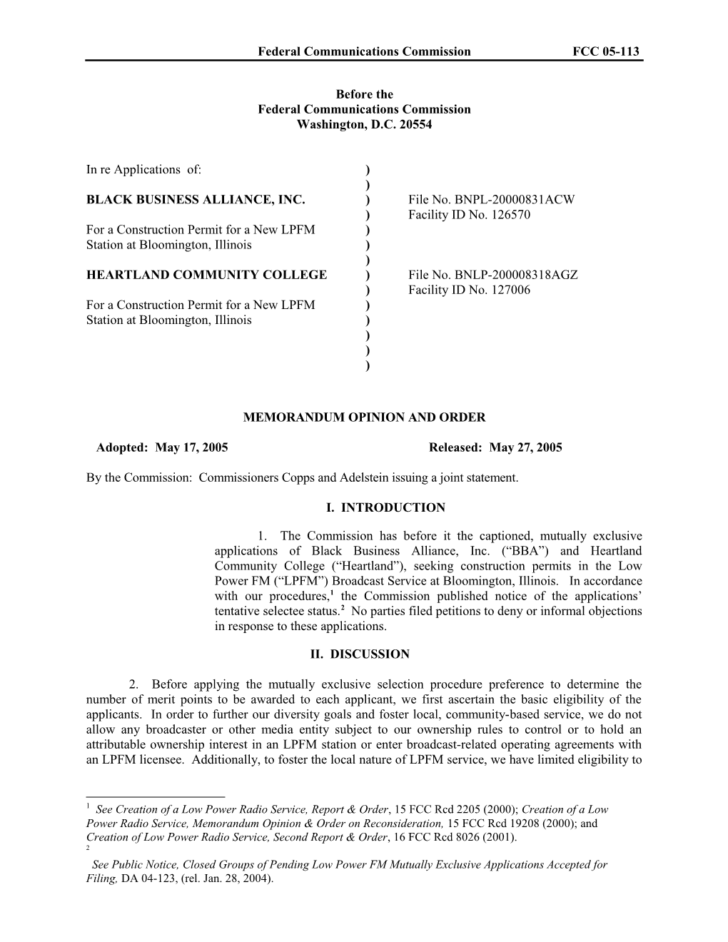 Federal Communications Commissionfcc 05-113