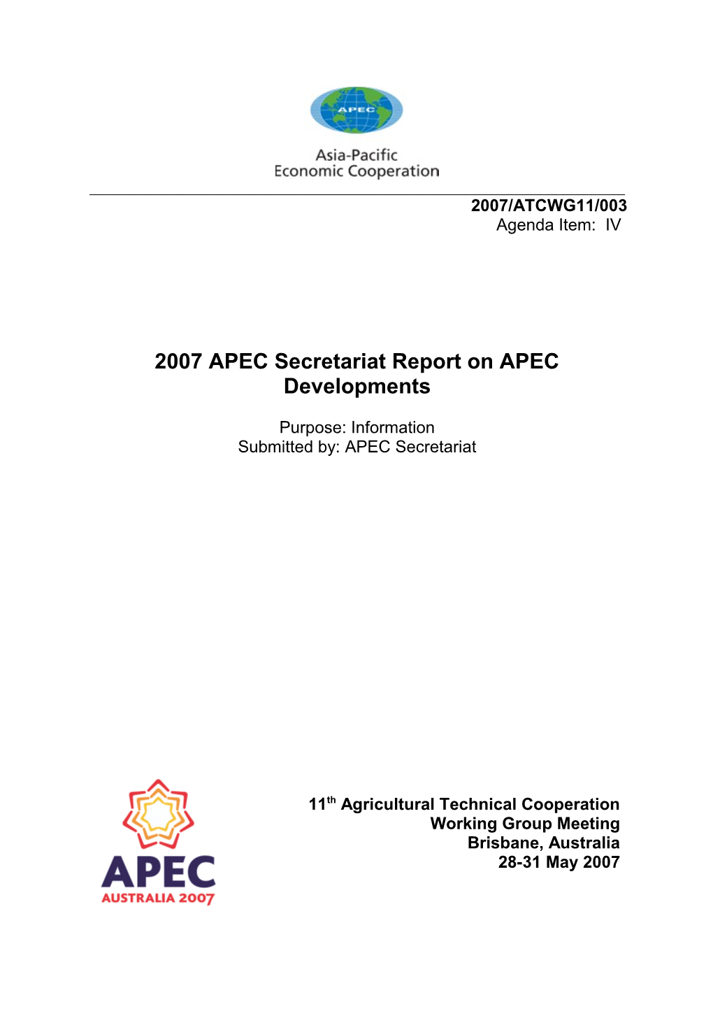 Report on APEC Developments