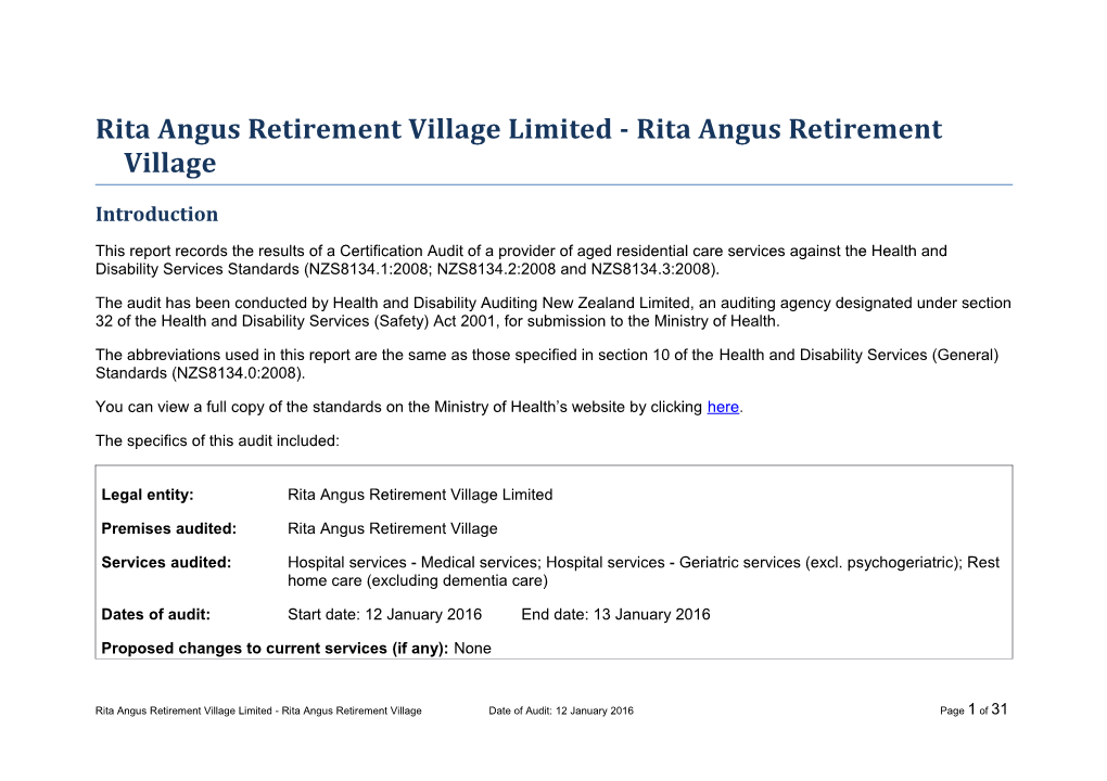 Rita Angus Retirement Village Limited - Rita Angus Retirement Village
