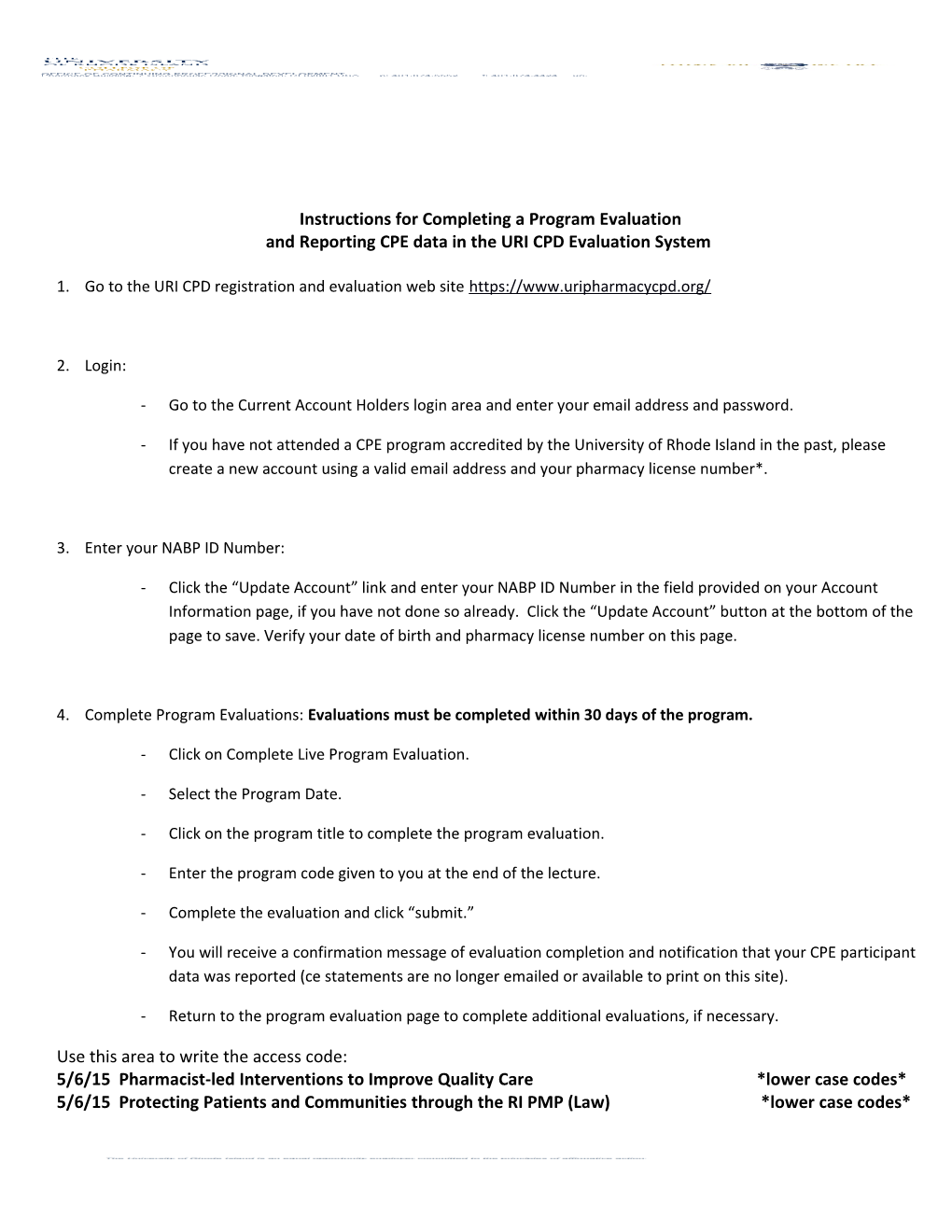 Instructions for Completing a Program Evaluation