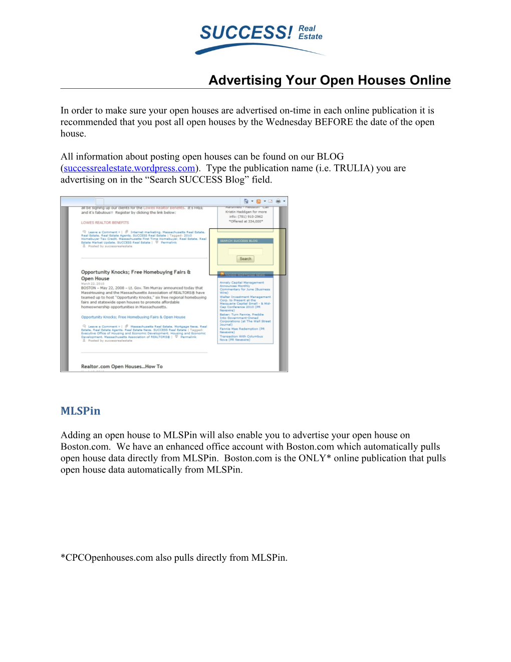 Advertising Your Open Houses Online