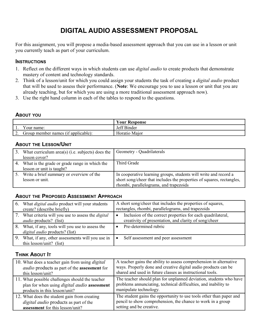 Digital Audio Assessment Proposal