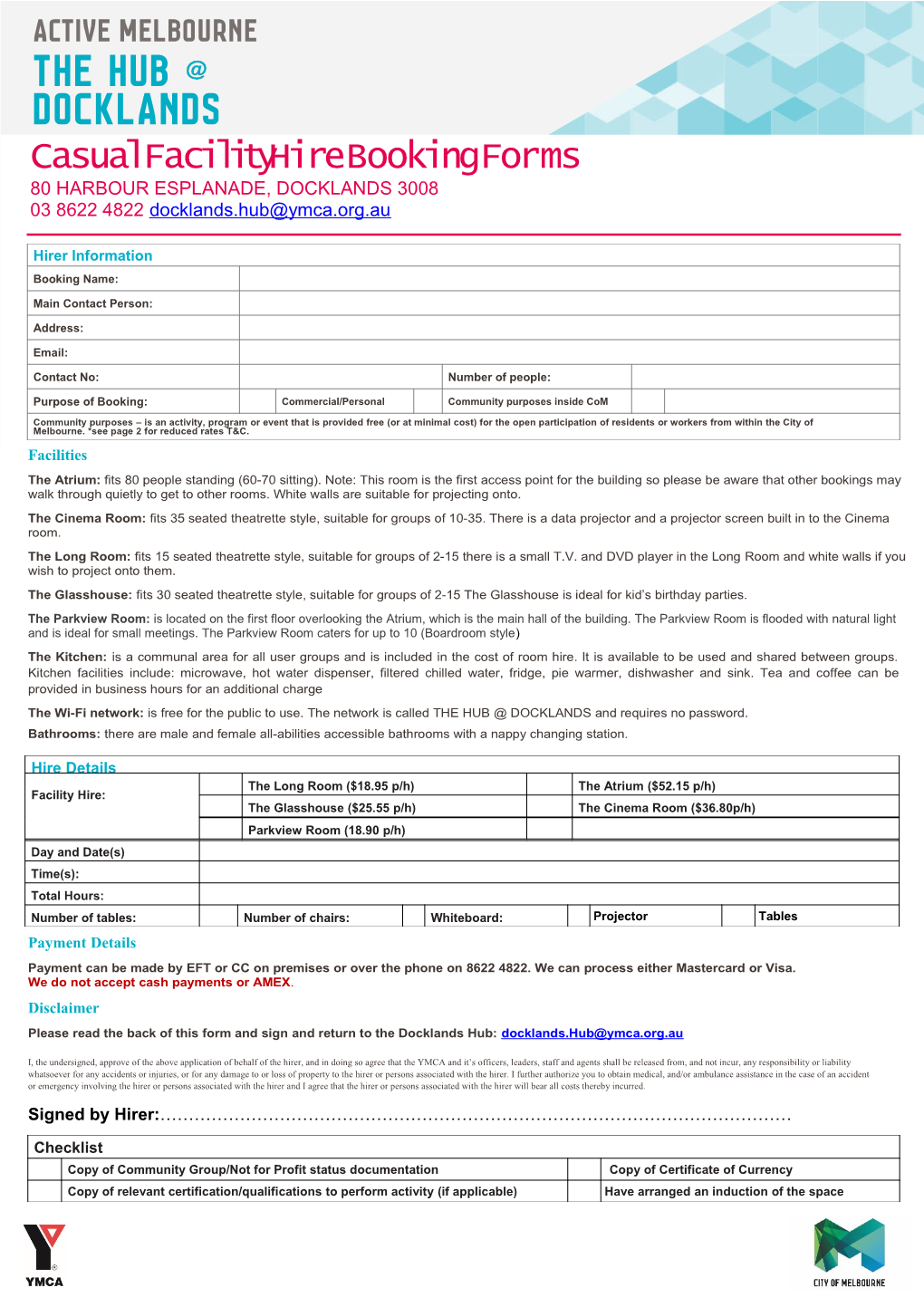 Hub Community Rooms Booking Form