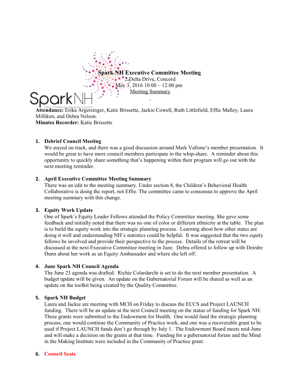 Spark NH Executive Committee Meeting