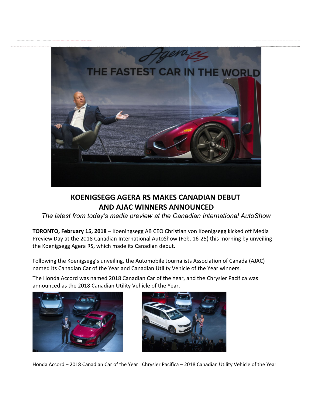 Koenigsegg Agera Rs Makes Canadian Debut