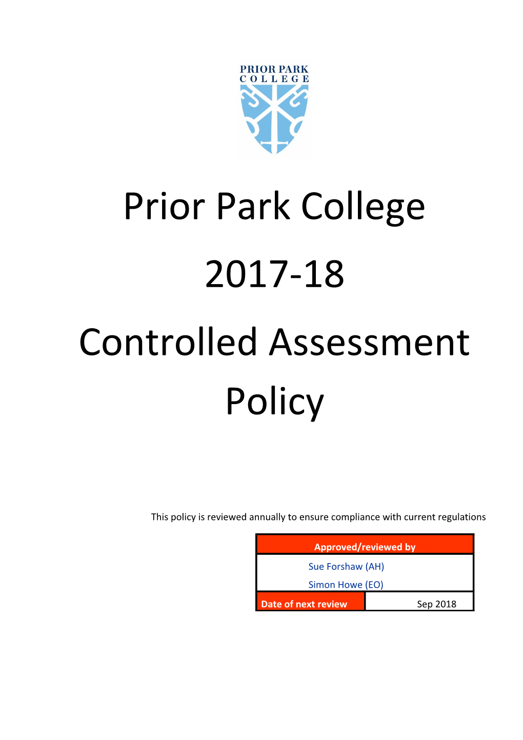 Staff Responsibilities GCE/GCSE Controlled Assessment