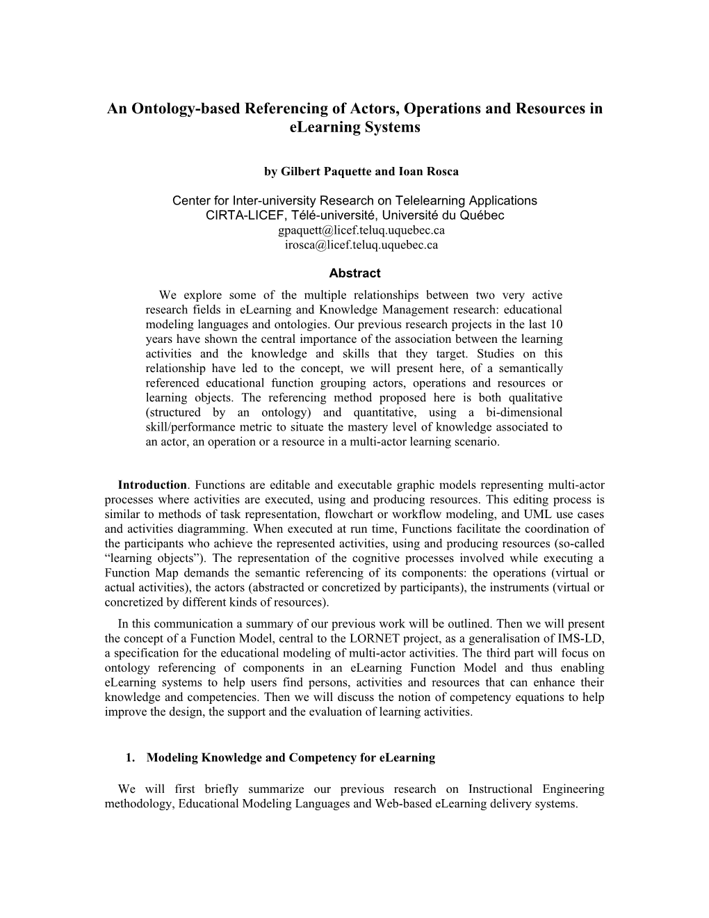 Ontology-Based Indexing of Actors, Operations and Resources in an On-Line Learning System