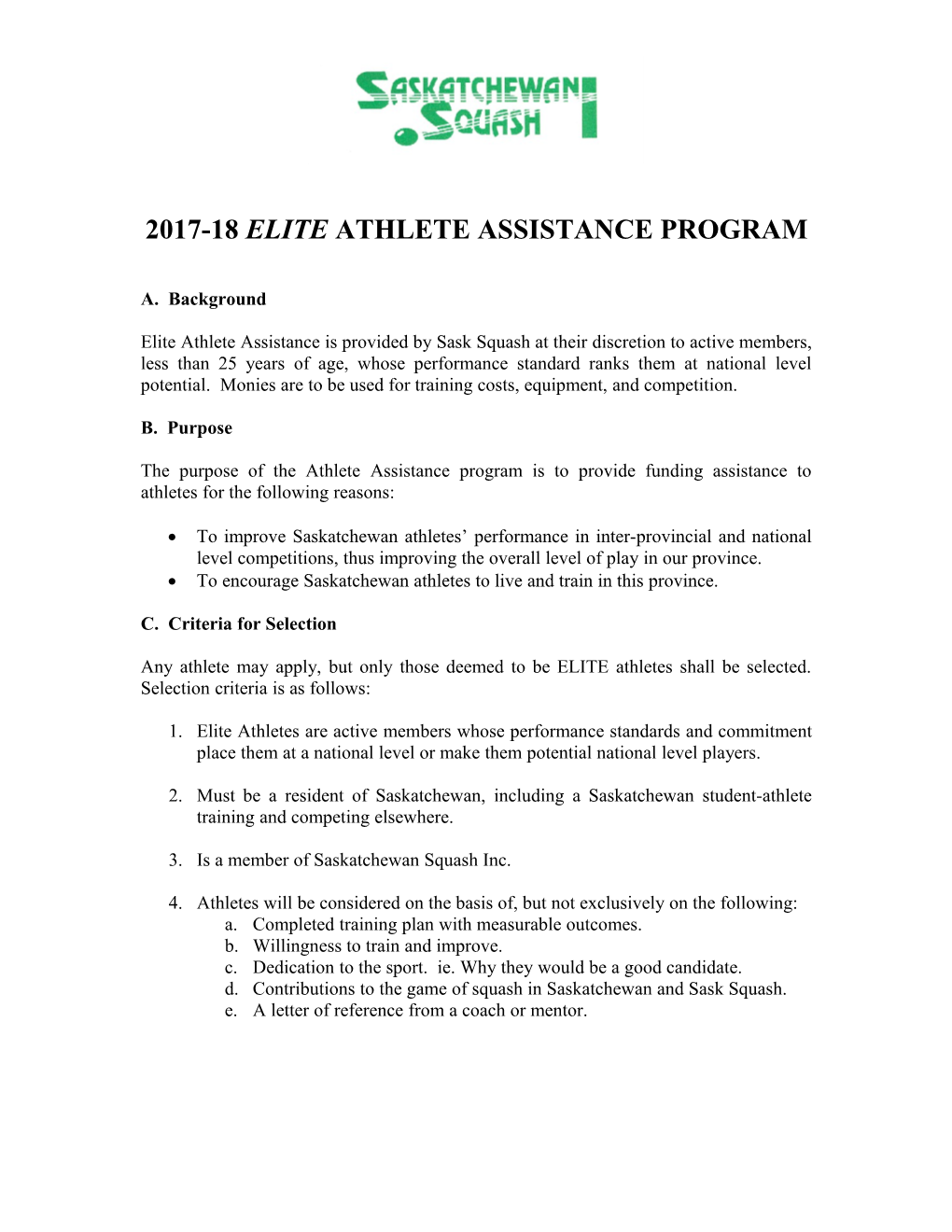 2017-18Elite Athlete Assistance Program