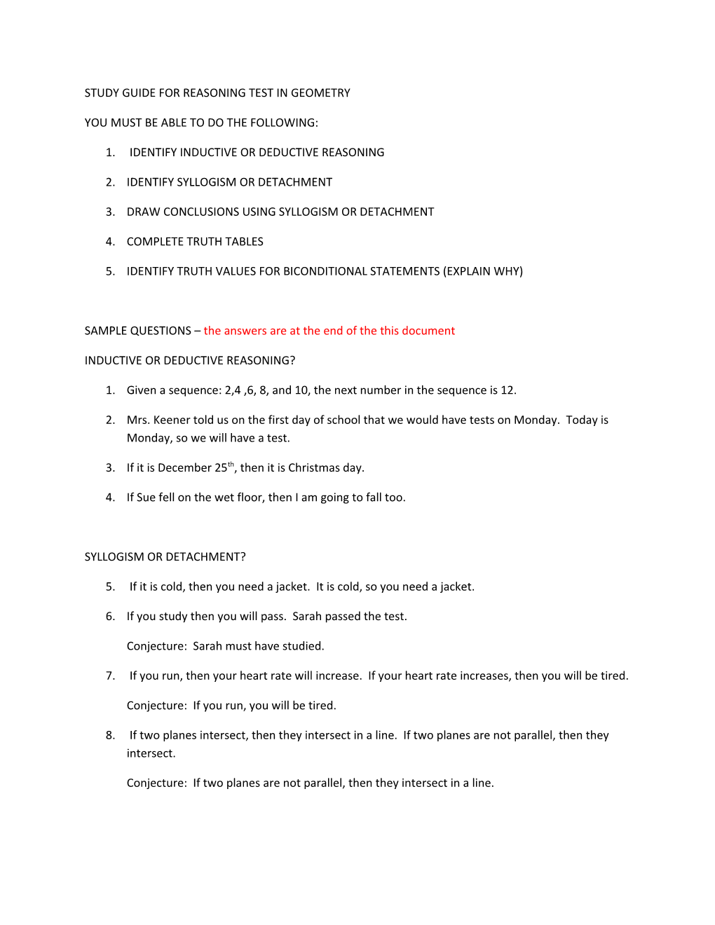 Study Guide for Reasoning Test in Geometry