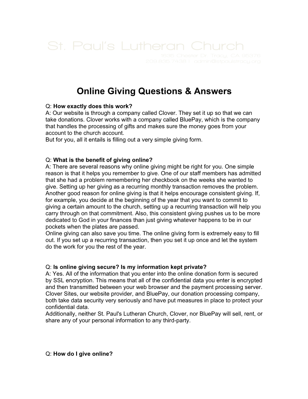 Online Giving Questions & Answers