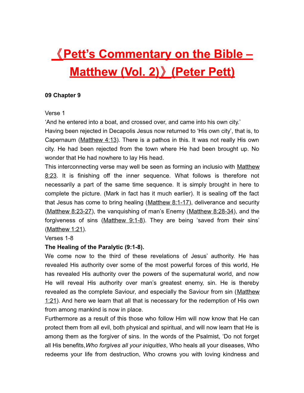 Pett S Commentary on the Bible Matthew(Vol. 2) (Peter Pett)