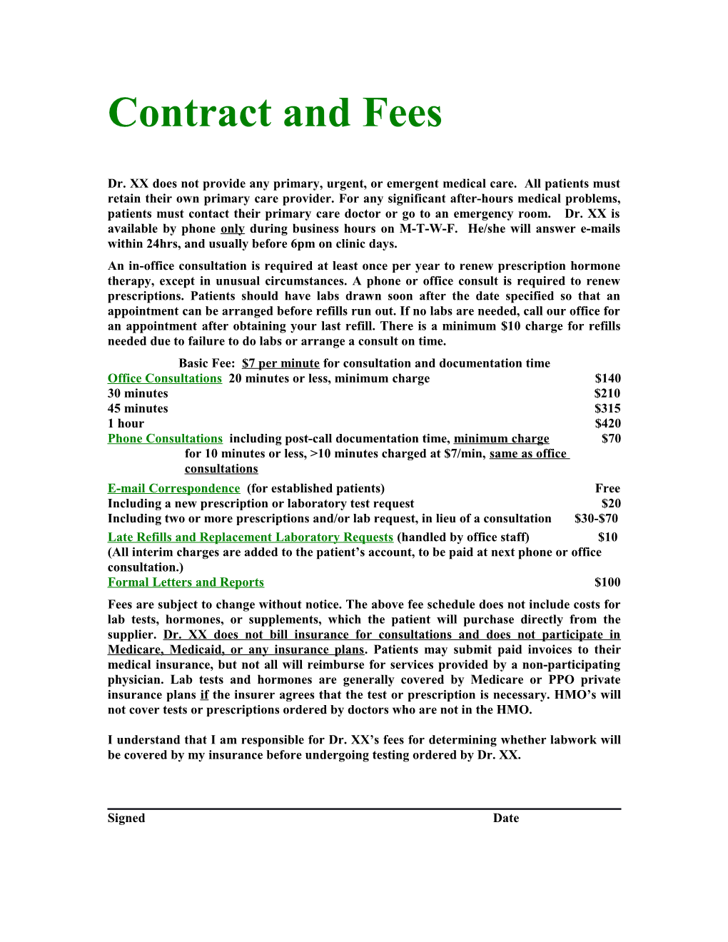 Contract and Fees