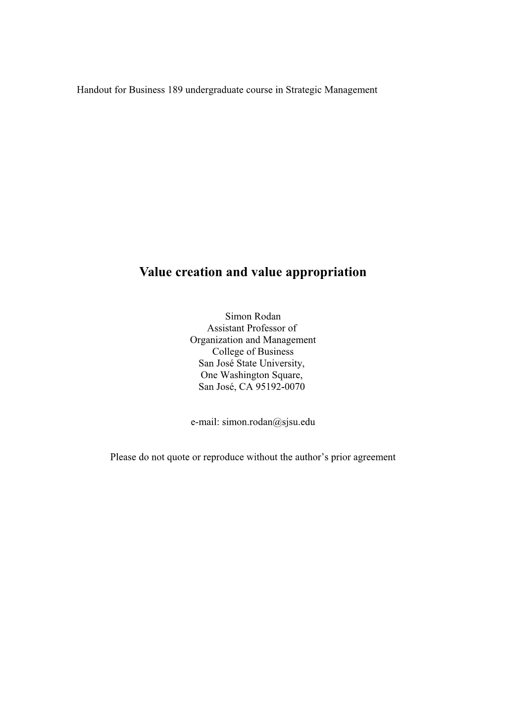 Value Creation and Value Appropriation