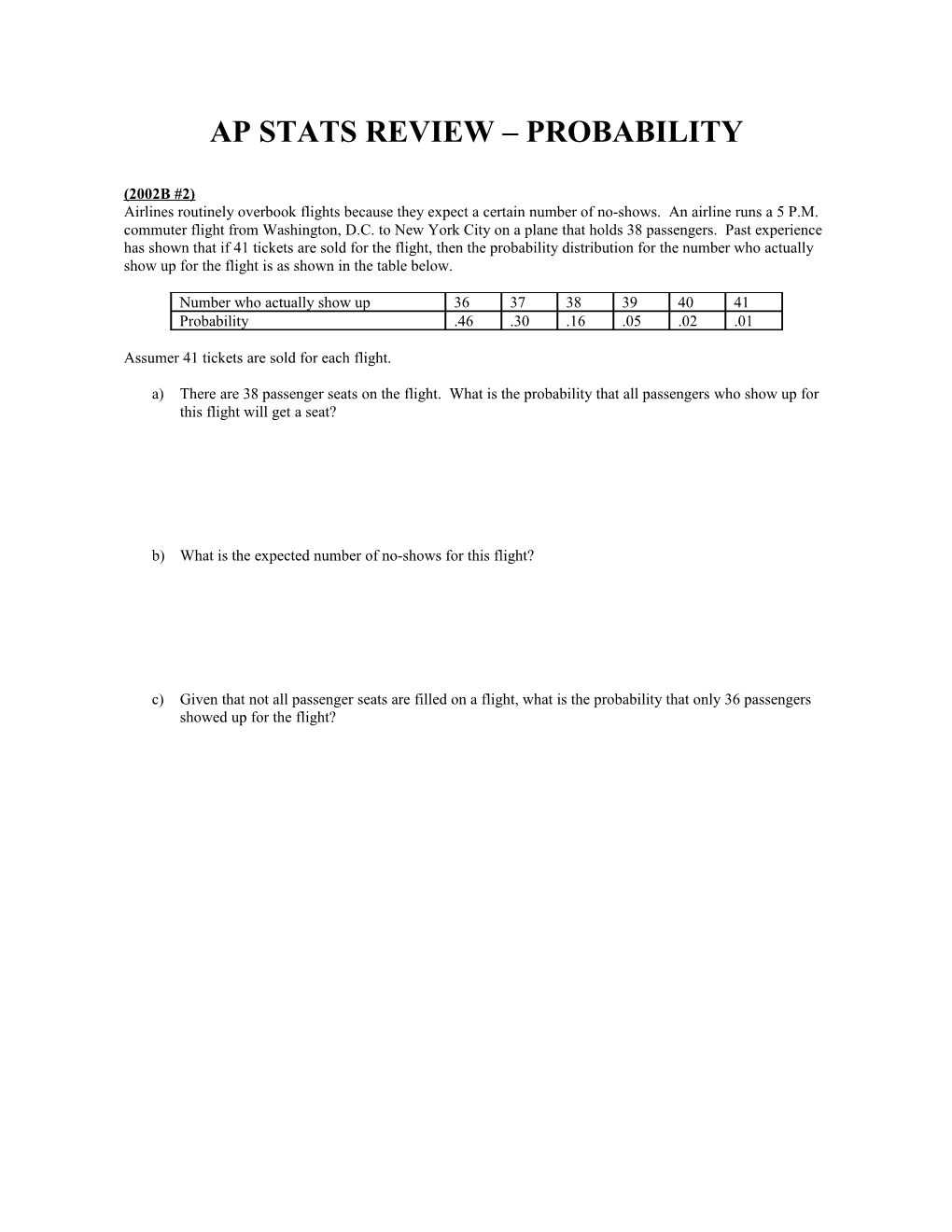 AP STATS REVIEW PROBABILITY (Ch