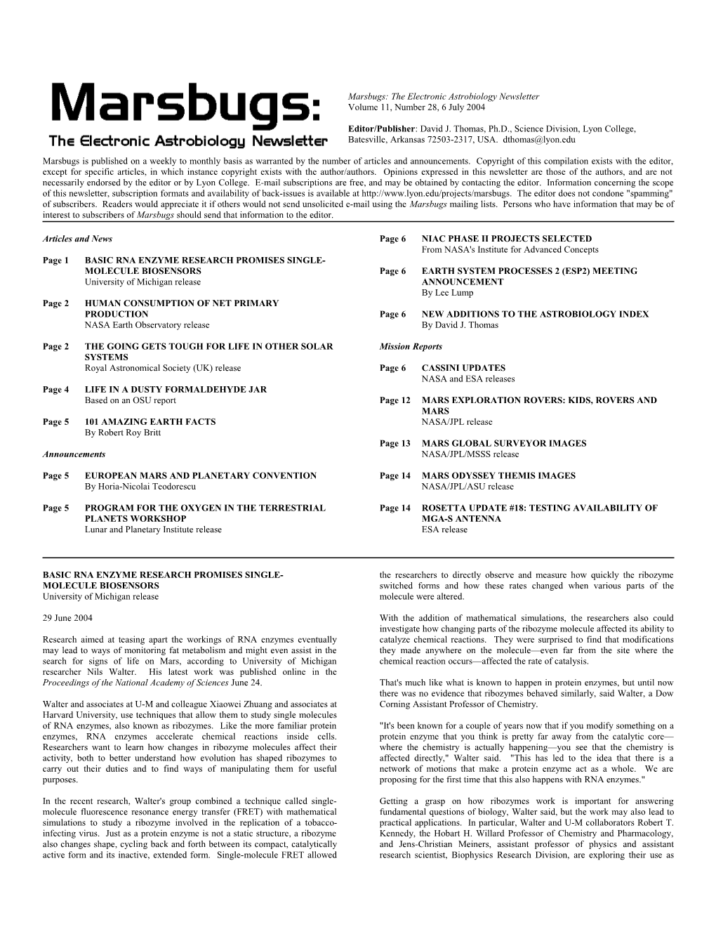 Marsbugs Vol. 11, No. 28