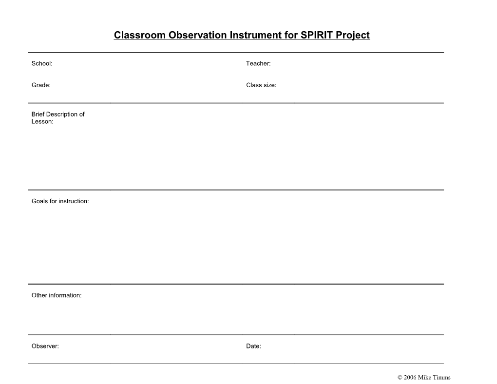 Classroom Observation Instrument for the Community Discovered Project