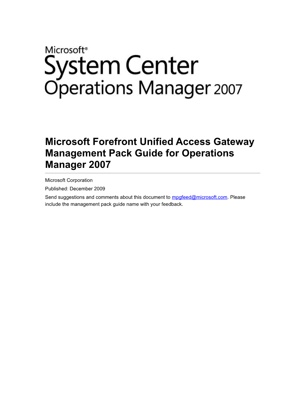 Microsoft Forefront Unified Access Gateway Management Pack Guide for Operations Manager 2007