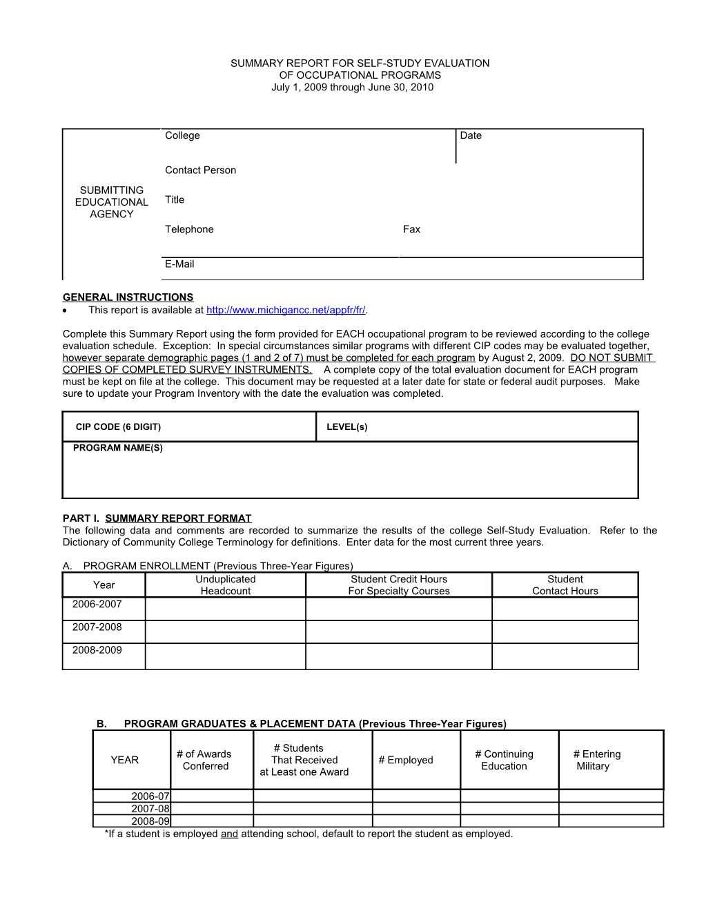 Summary Report for Self-Study Evaluation