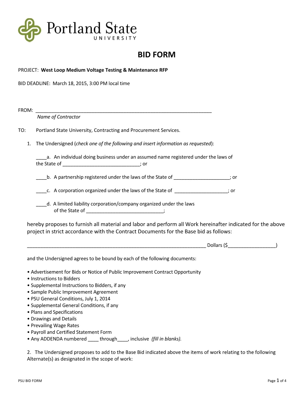 PROJECT: West Loop Medium Voltage Testing & Maintenance RFP