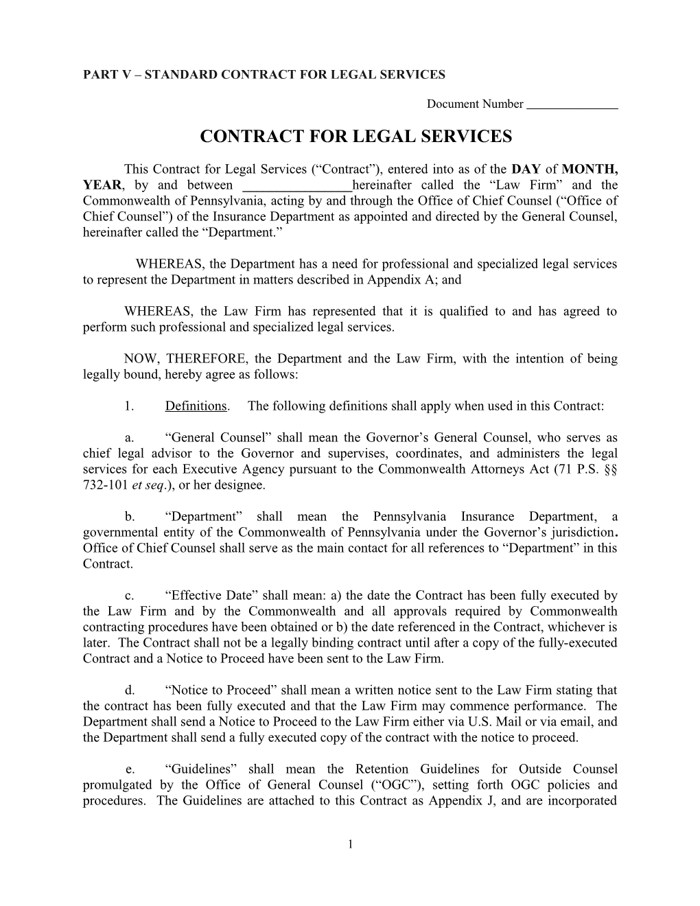 Part V Standard Contract for Legal Services
