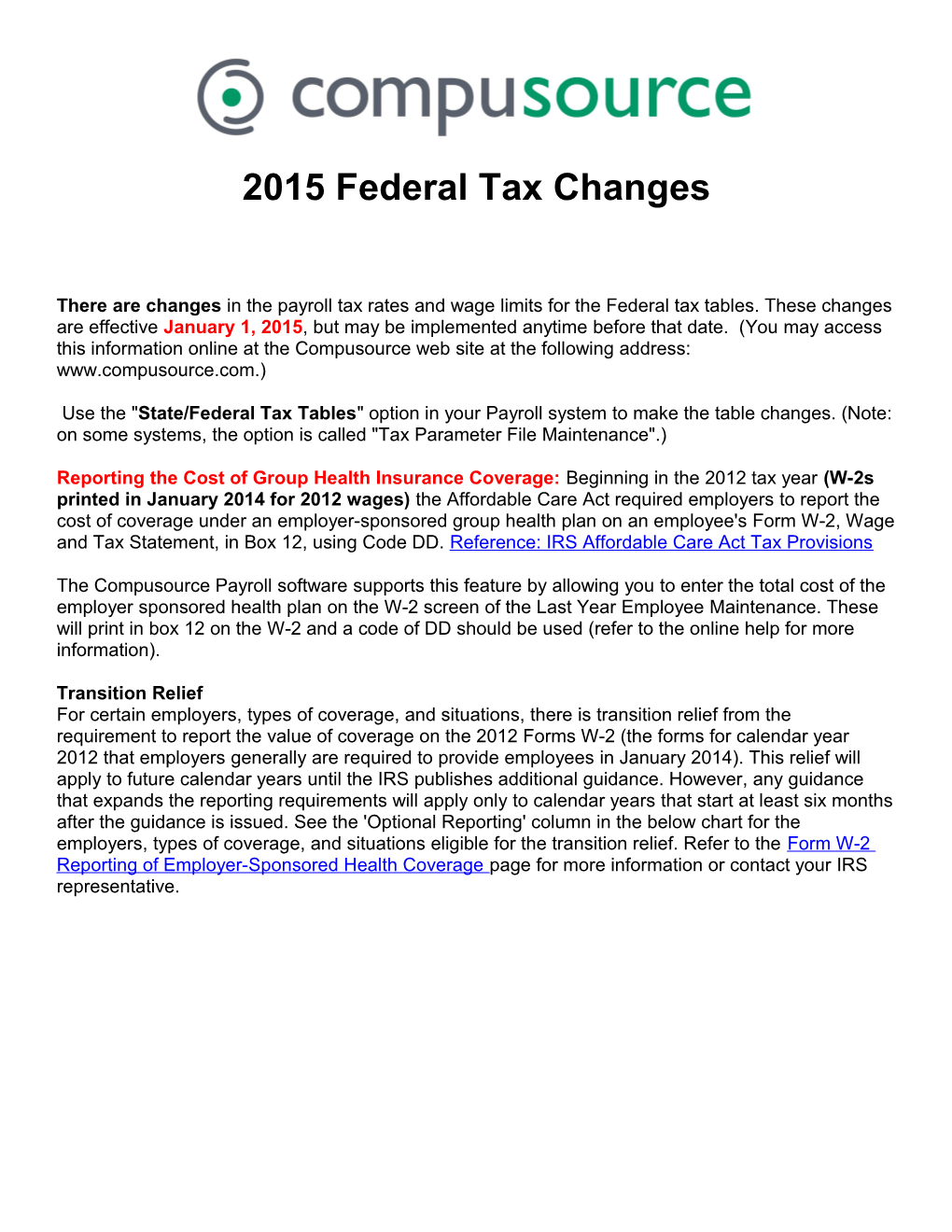 2015 Federal Tax Changes