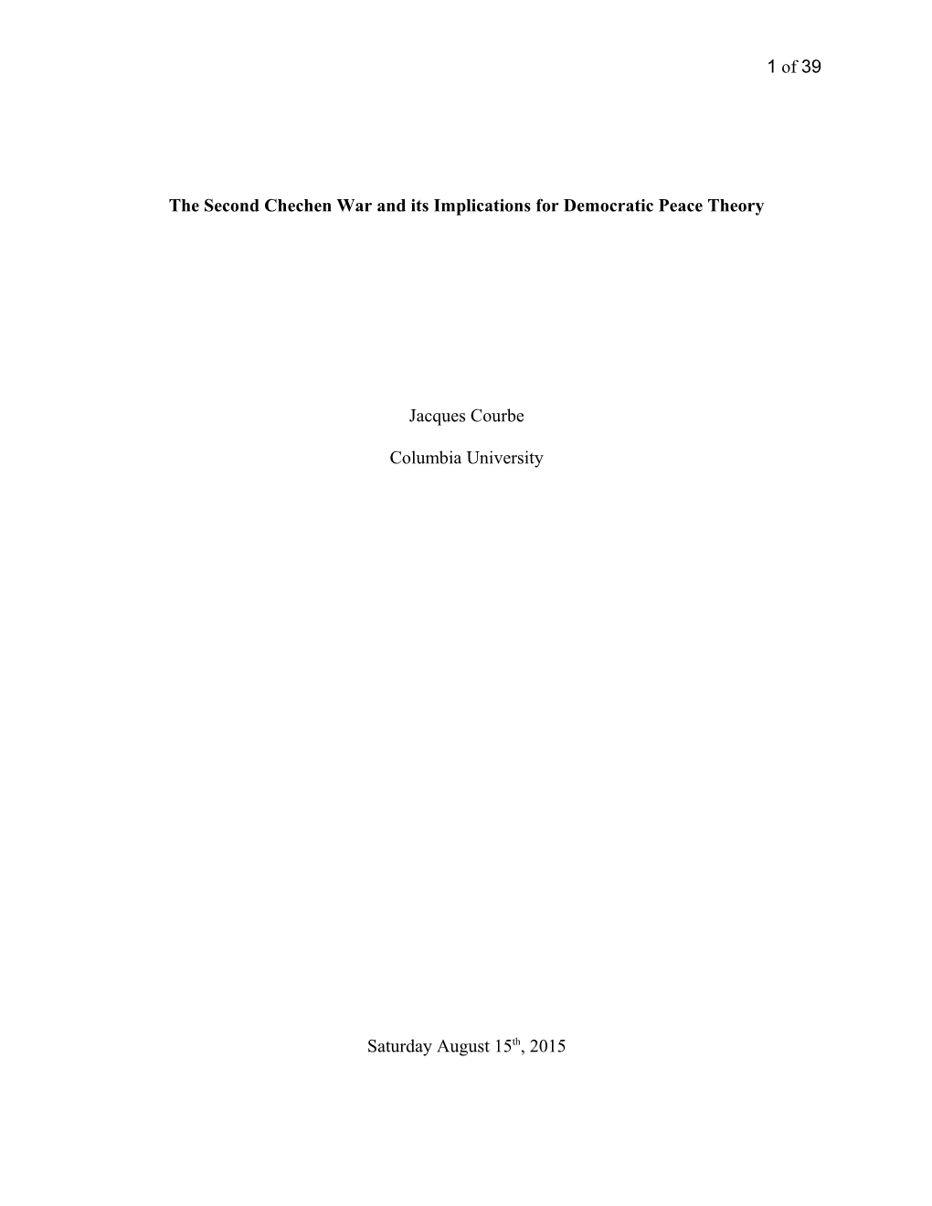 The Second Chechen War and Its Implications for Democratic Peace Theory