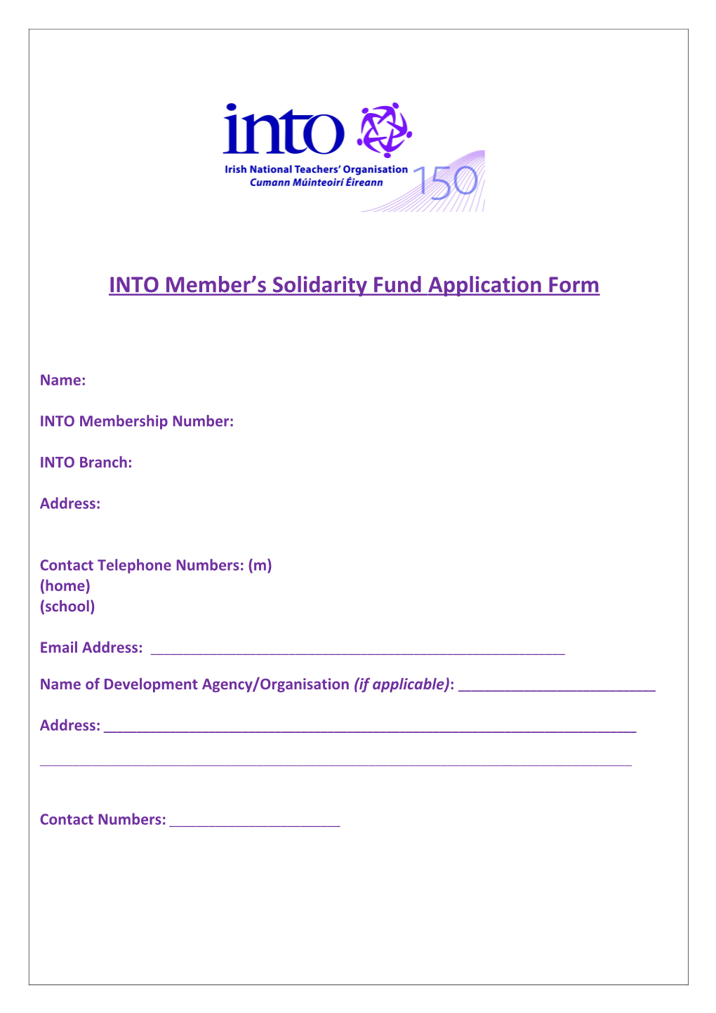 INTO Member S Solidarity Fundapplication Form
