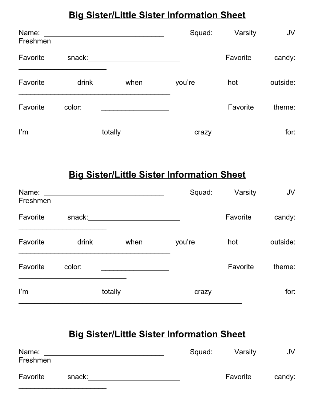 Big Sister/Little Sister Information Sheet