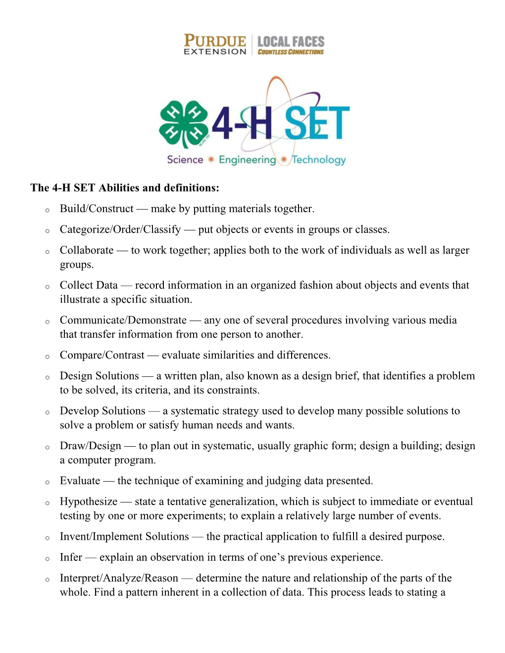 The 4-H SET Abilities and Definitions