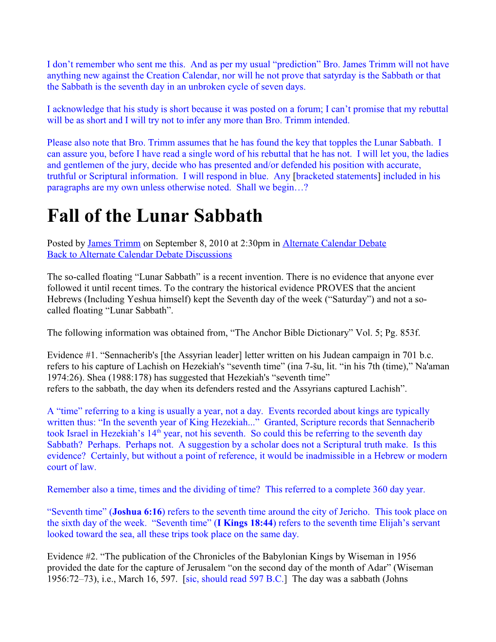Fall of the Lunar Sabbath