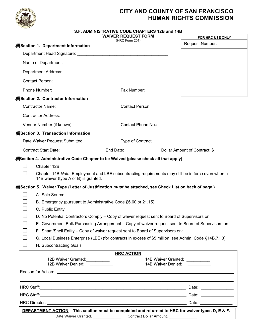 Chapter 12B Declaration: Nondiscrimination in Contracts and Benefits