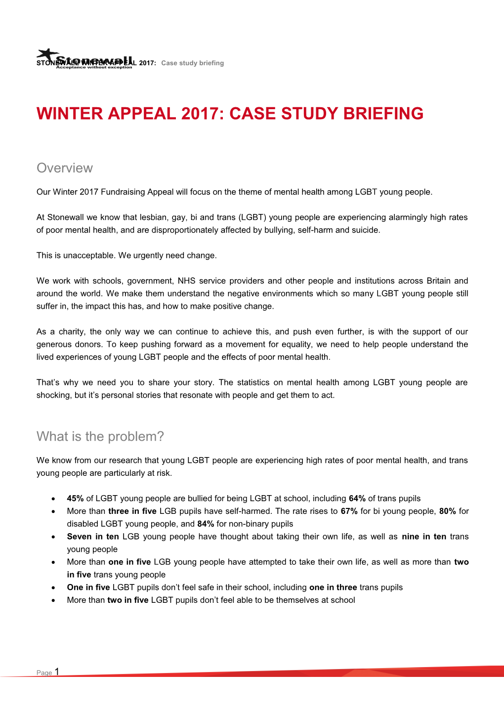Winter Appeal 2017: Case Study Briefing