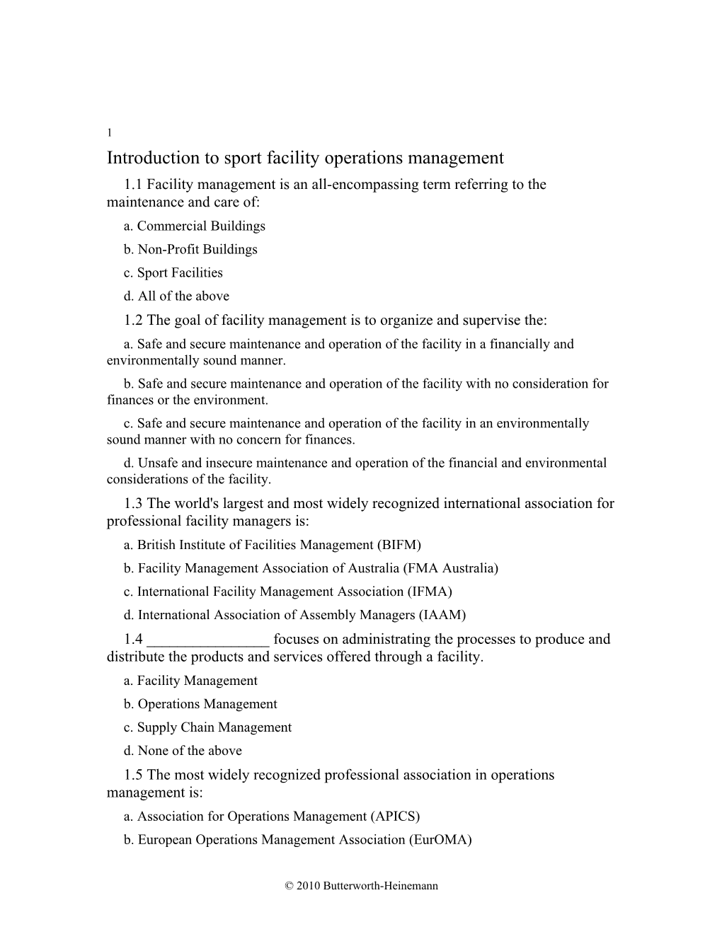 A Chapter 1: Introduction to Sport Facility Operations Management A
