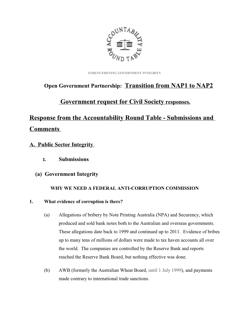 Open Government Partnership: Transition from NAP1 to NAP2