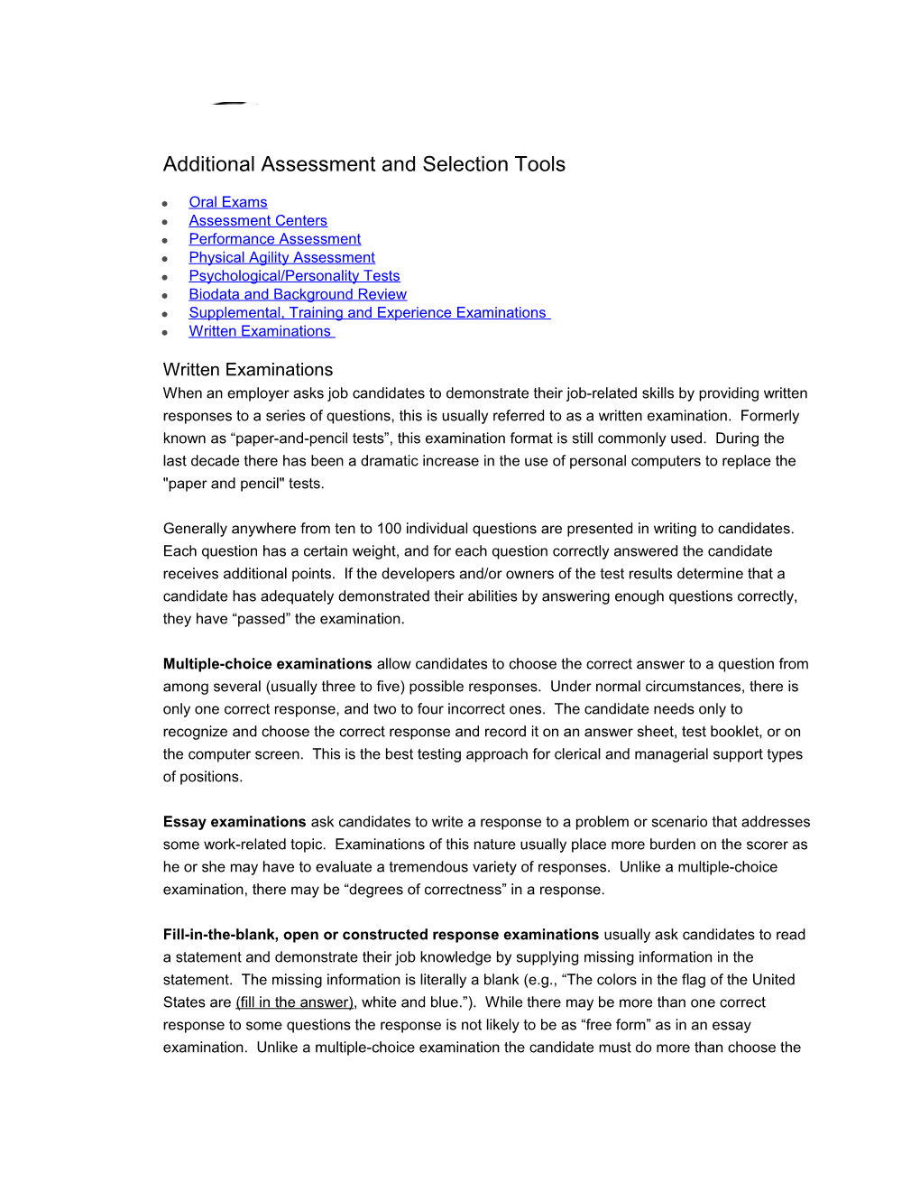 Additional Assessment and Selection Tools
