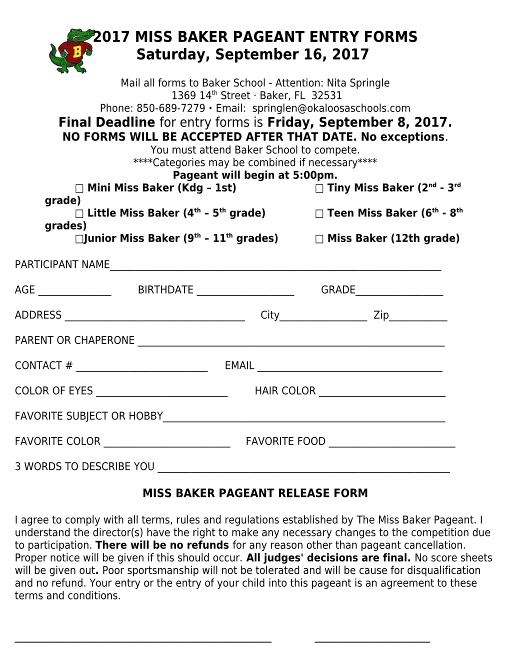2017Miss Baker Pageant Entry Forms