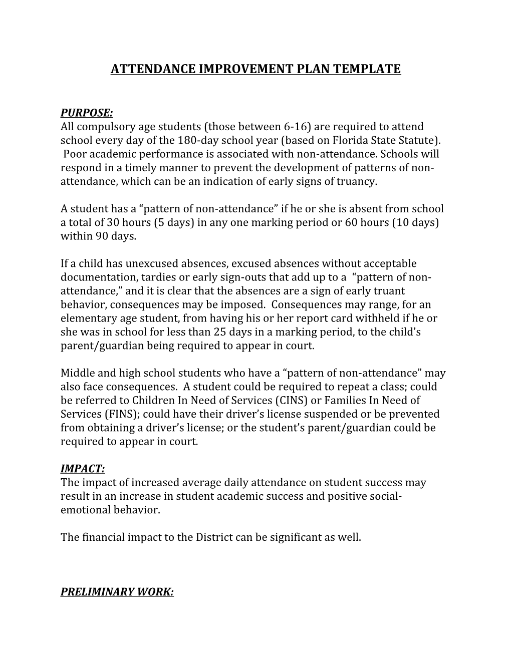 Attendance Improvement Plan Template