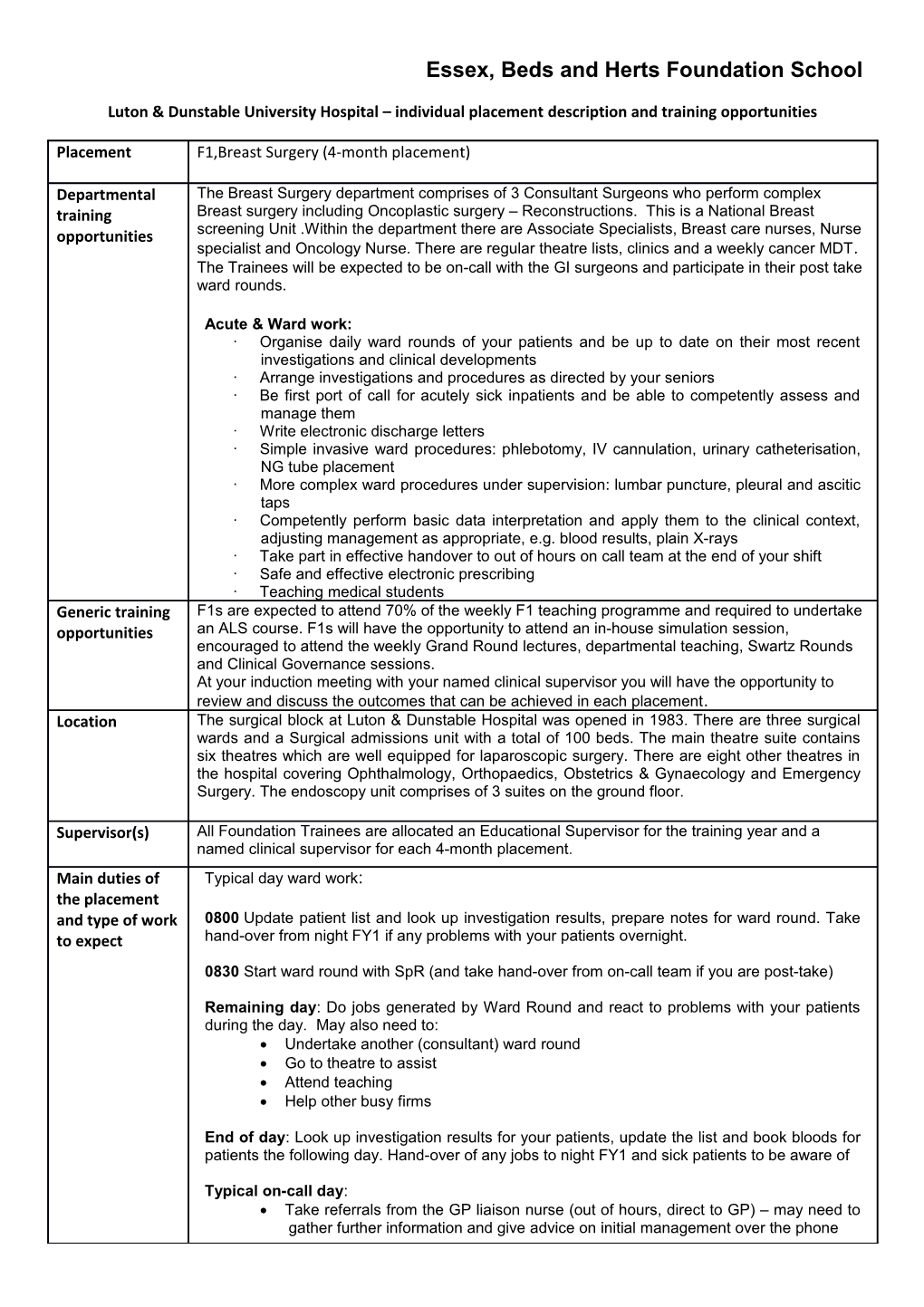 Luton & Dunstableuniversityhospital Individual Placement Description and Training Opportunities