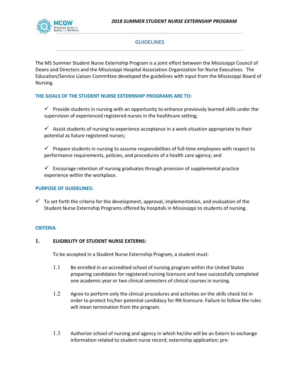 MHA-ONE Externship Program Guidelines Page 1