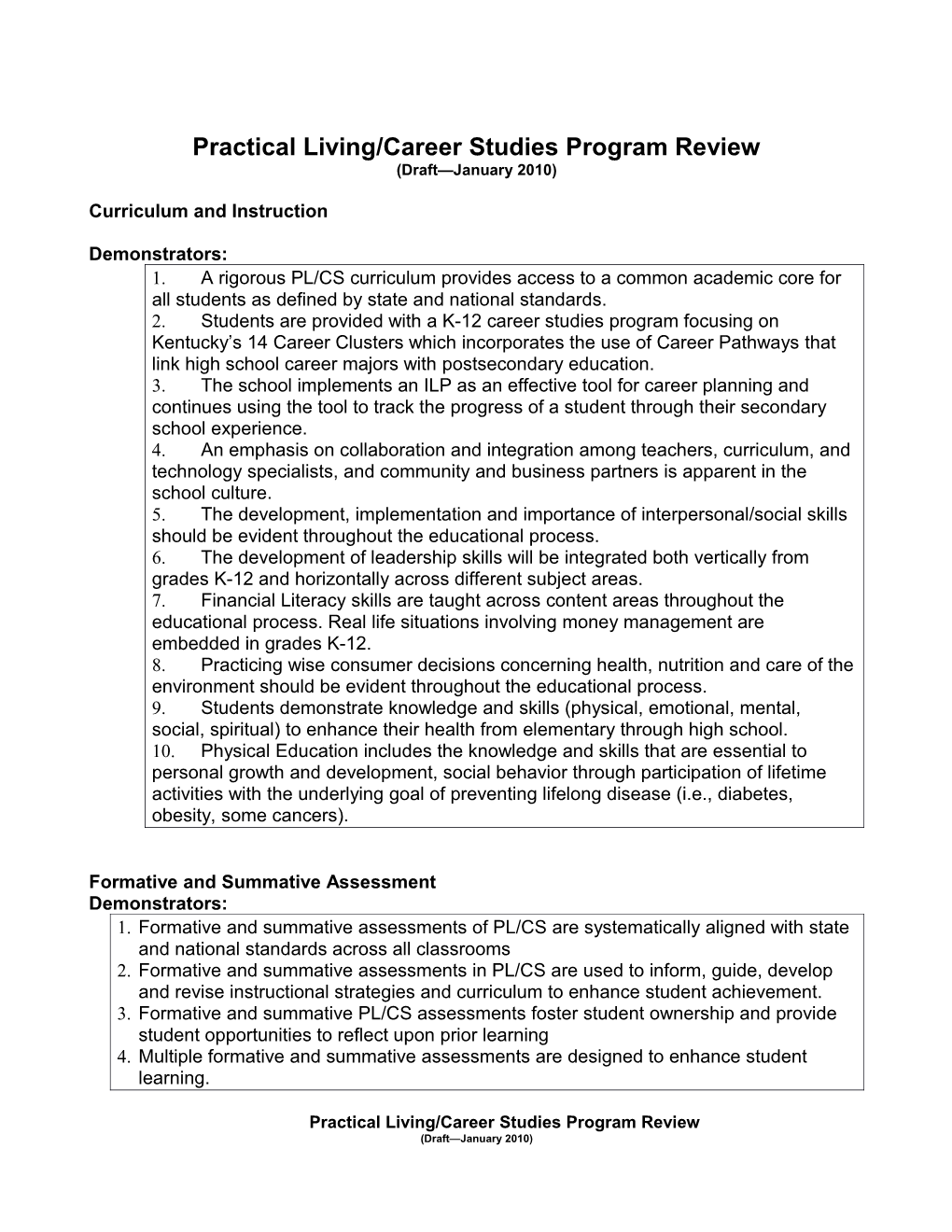 Practical Living/Career Studies Program Review