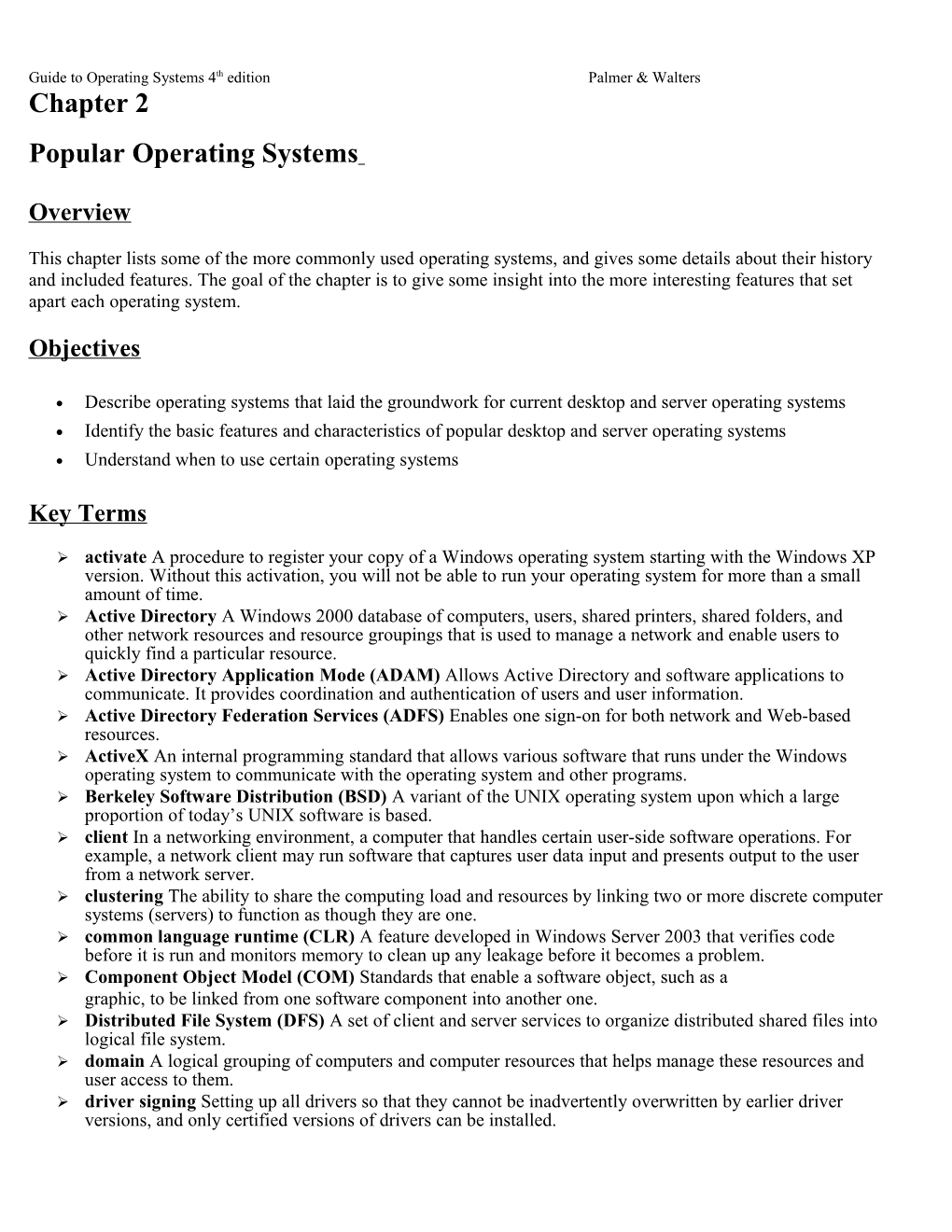 Guide to Operating Systems 4Th Editionpalmer & Walters